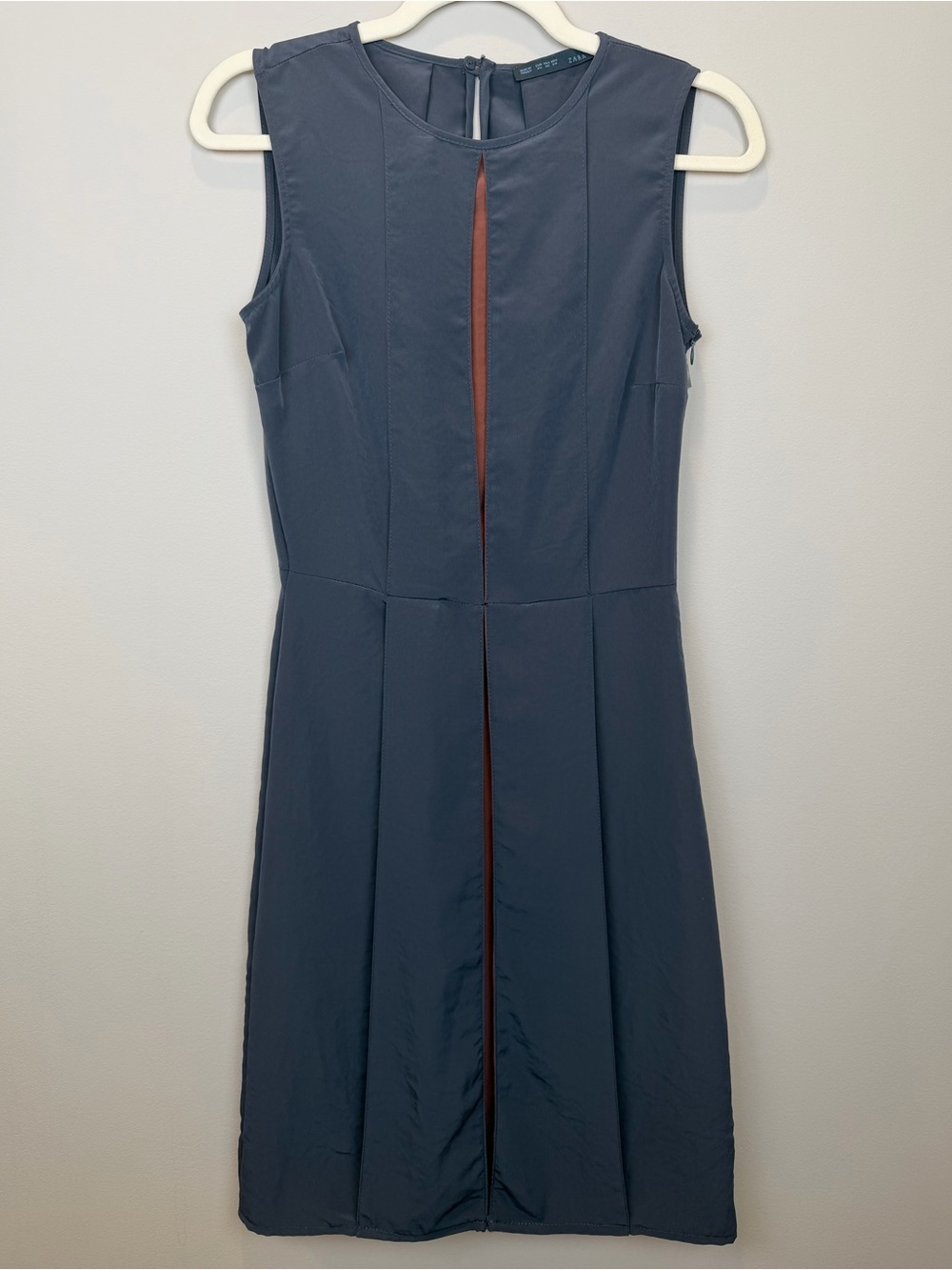 Zara Basic XS Blue Gray Contrast Panel Sleeveless Midi Dress